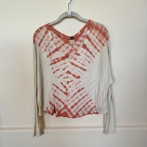 We The Free Cream and Orange Tie-Dye Long Sleeve Top